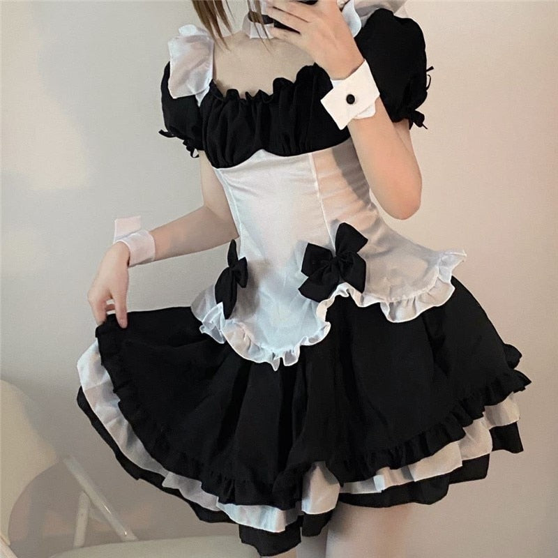 New Men Women Maid Outfit Anime Harujuku Sexy Black White Apron Kawaii Dress Sweet Gothic Lolita Dresses Cosplay Costumes