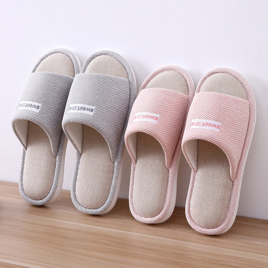 Women Indoor Slippers Floor Flat Shoes Comfortable Anti-slip Home Flax Linen Slipper Woman Men House Cotton Slides