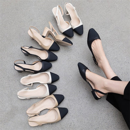 Low Heels Real Leather Slingbacks Shoes Women Square Toe Pumps Thick Heel Shoes Brand Design Lady Footwear  Size 40