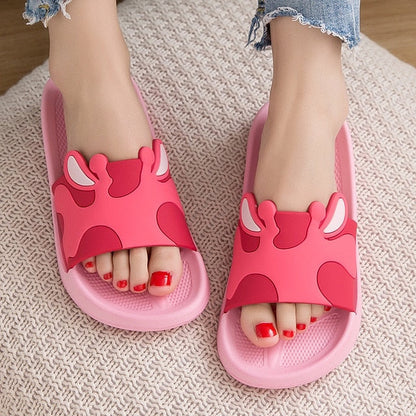 Women Slippers Cartoon Non-Slip Bathroom Slippers Open Toe House Slippers Thick Sole Slide Sandals Men Couple Children Shoes