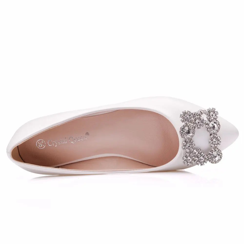 binfenxie  -   White Pointed Toe Flat Cortical Women Shoes Fashion Rhinestone Metal Decoration Flats Casual Shoes Woman Party