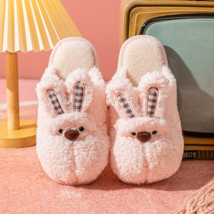 Winter Home Cotton Warm Rabbit Slippers Women Men Cute Shoes Non-slip Soft Sole Indoor Bedroom House Female Couples Furry Slides