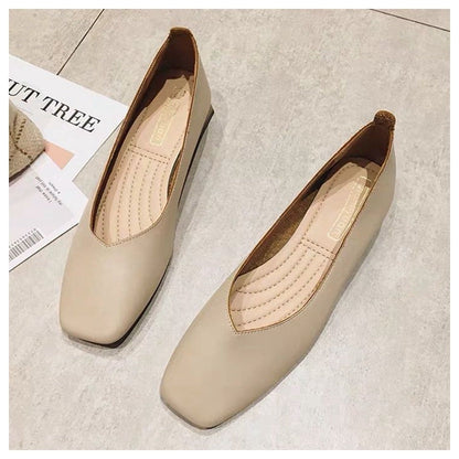 New Spring Flats Shoes Women Wooden Low Heel Ballet Square Toe Shallow Brand Shoe Slip On Loafer zapatos de mujer big size 36-41