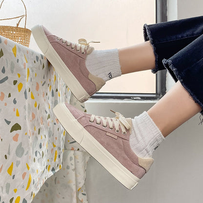 Women's Board Shoe Spring Suede Casual Sneakers Lace Up Vintage Student College Style Fashion Running Lolita Canvas Shoes Woman