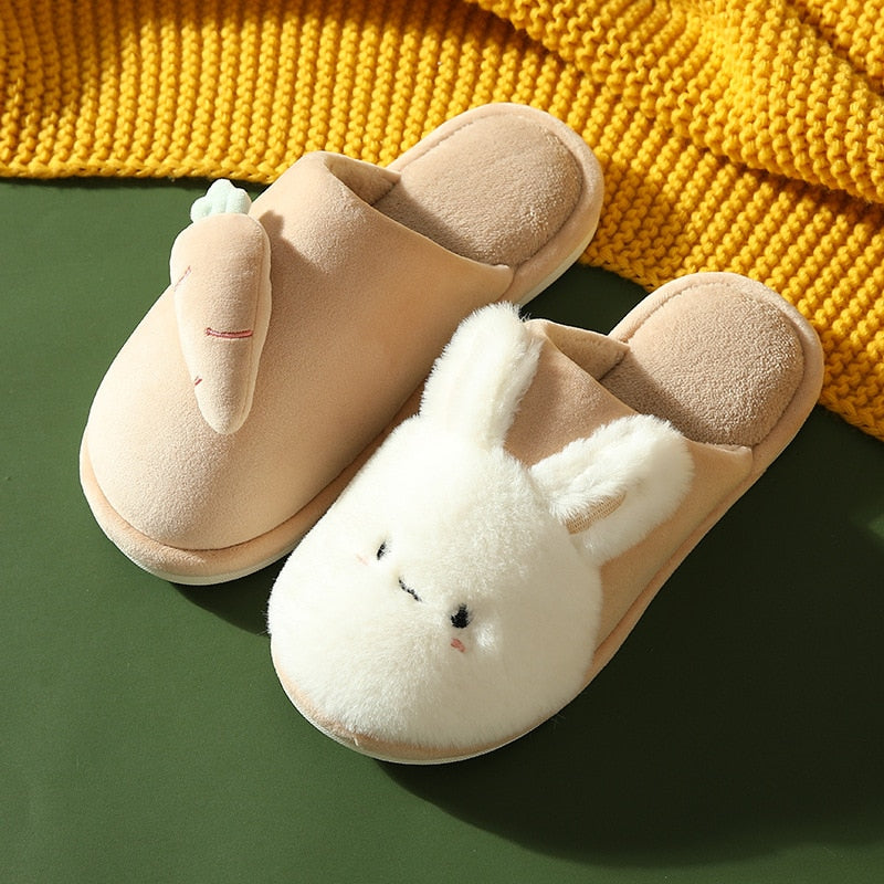 Winter House Fur Slippers Warm Cotton Shoes Cute Lovely Cartoon Rabbit Indoor Bedroom Women Men Ladies Lovers Furry Slides