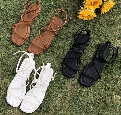 Fashion Women Sandals Flat Heel Narrow Band Back Strap Summer Gladiator Shoes Ladies Casual Summer Beach Slides