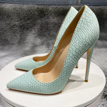 Futurecen  Snake Pattern Women Mint Green Sexy Pointed Toe Stiletto Pumps Chic Ladies Party Dress Shoes 8cm 10cm 12cm Customize