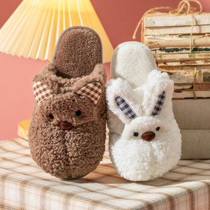 Winter Home Cotton Warm Rabbit Slippers Women Men Cute Shoes Non-slip Soft Sole Indoor Bedroom House Female Couples Furry Slides