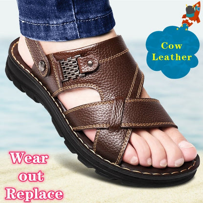 Men Genuine Leather Sandals Shoes Sale Waterproof Slip On Casual Cow Leather Male Soft Men's Sandals Sole Summer Slippers