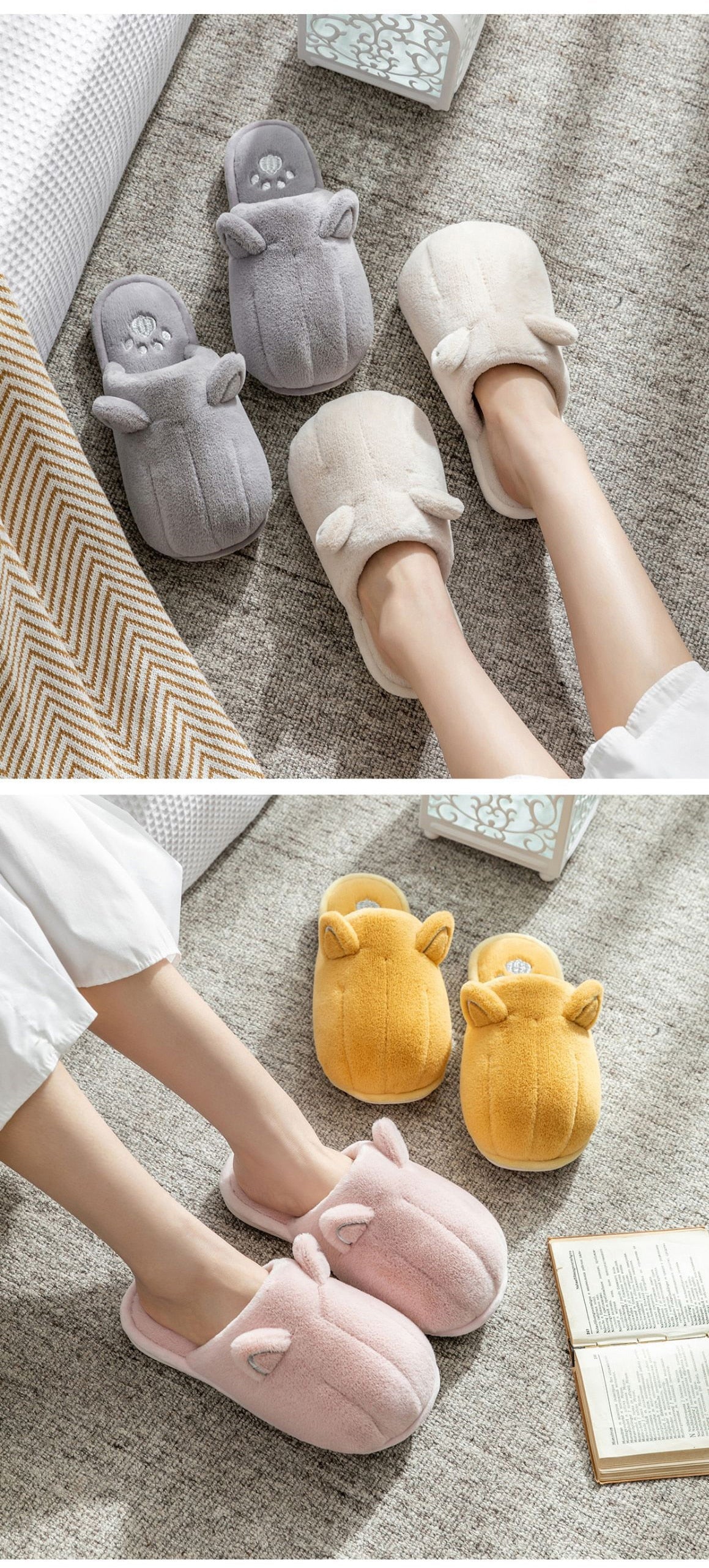 Winter Warm Home Women Fur Slippers Cute Lovely Non-slip Shoes Soft Indoor Bedroom House Slippers Men Lovers Couple Floor Shoes