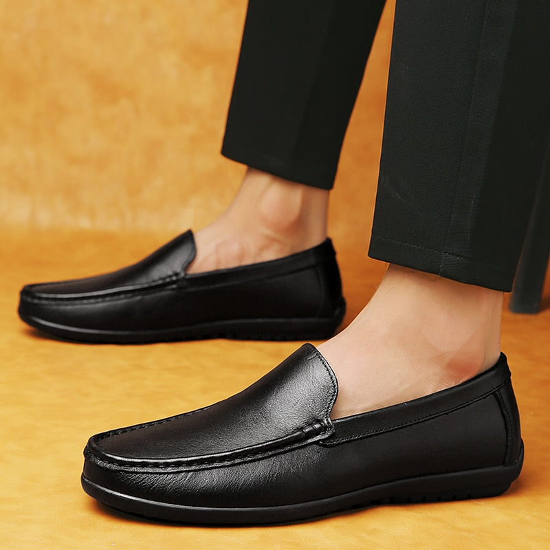 Men Boat Shoes Business Breathable Mens Loafers Shoes Moccasins Flat Shoes Casual Genuine Leather Footwear Slip on Antiskid