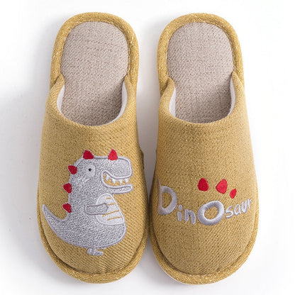 Women Winter Plush Slippers Warm Lovely Shoes Female Soft Thin Sole Flats Cartoon Dinosaur Indoor Bedroom Home Couple Slippers