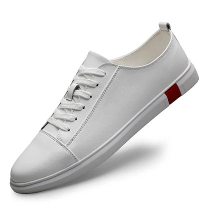 New Fashion Men Genuine Leather Casual Shoes Lightweight Breathable Flats Shoes Luxury Brand Men's White Walking Sneakers