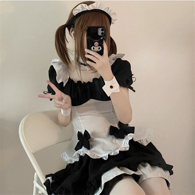 New Men Women Maid Outfit Anime Harujuku Sexy Black White Apron Kawaii Dress Sweet Gothic Lolita Dresses Cosplay Costumes