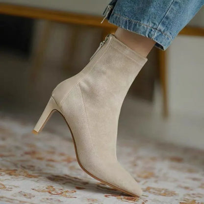 High Heel Boots Women's New Korean Style Autumn and Winter Mid Heel Stretch Thin Boots Pointed Toe Sock Boots Women