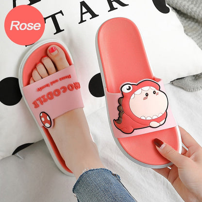 Summer Women Cute Animal Floor Flat Shoes Indoor Flip Flops Non-Slip Bathroom Home Slippers Female Beach Shoe