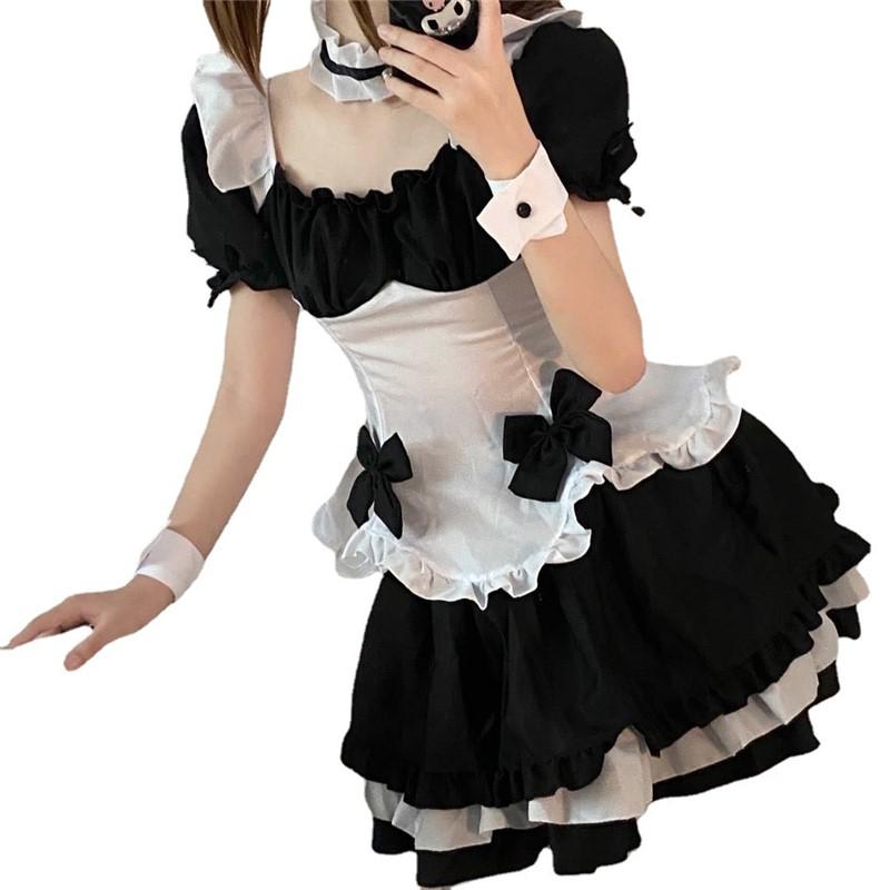 New Men Women Maid Outfit Anime Harujuku Sexy Black White Apron Kawaii Dress Sweet Gothic Lolita Dresses Cosplay Costumes