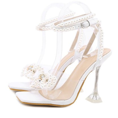 Sexy White String Bead High Heels Women Sandals Summer Gladiator Party Dress Buckles Pumps Shoes Size 35-42