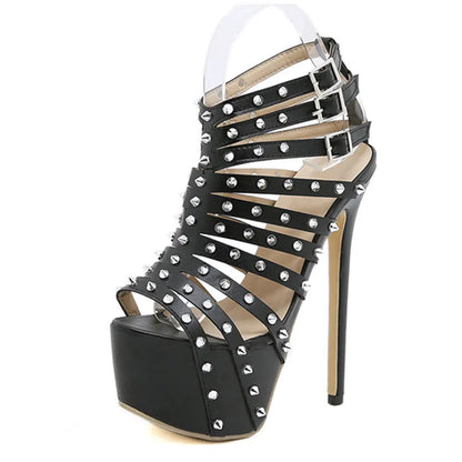 New Summer Platform High Heels Sandals Women Sexy Peep Toe Pumps Fashion Rivet Decoration Ladies Party Pole Dance Shoes