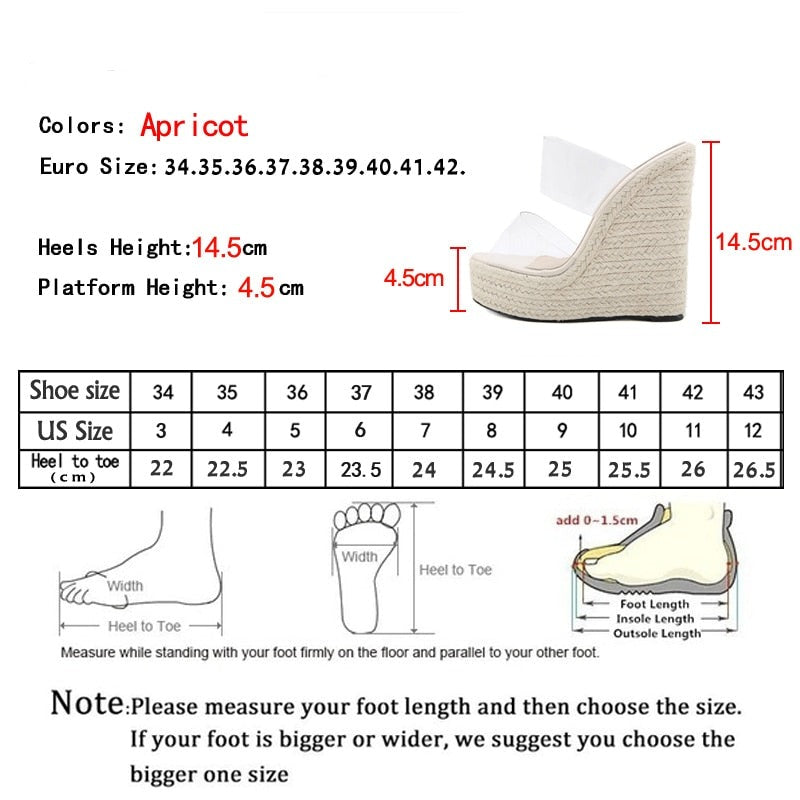 Summer PVC Transparent Peep Toe Cane Straw Weave Slippers Platform Wedges Sandals Women Fashion High Heels Female Shoes