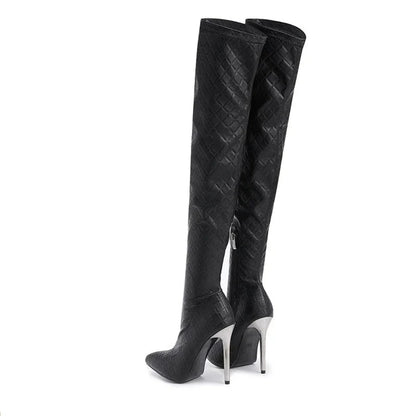 Sexy Over The Knee Boots Women Thin Heels Pointed Toe Zipper Thigh High Booties Winter Nightclub Party Stripper Shoes