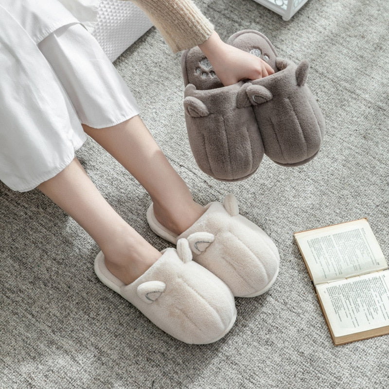 Winter Warm Home Women Fur Slippers Cute Lovely Non-slip Shoes Soft Indoor Bedroom House Slippers Men Lovers Couple Floor Shoes