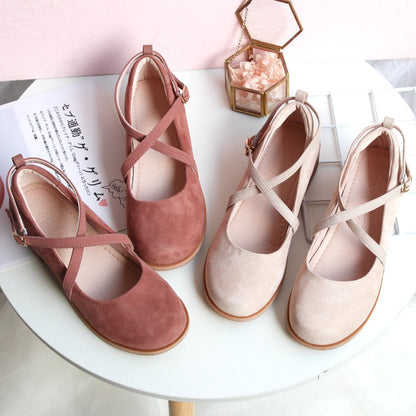 Women's Shoes Japanese Retro Mary Jane Literature Soft Girl Student Buckle Mid Heel 3cm Gentle Wind Fairy Ballet Genuine Leather