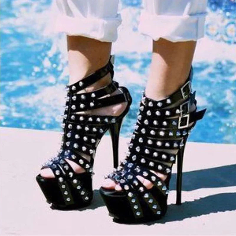 New Summer Platform High Heels Sandals Women Sexy Peep Toe Pumps Fashion Rivet Decoration Ladies Party Pole Dance Shoes