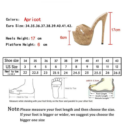 binfenxie Summer Ultra Thin High Heels 17CM Ladies Slippers Fashion Brief Slingback Peep Toe Slip-On Platform Sandals Mules Shoes