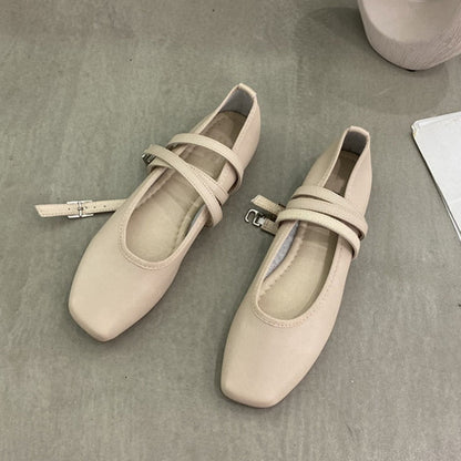 Women Round Toe Flats Shoes Shallow Slip On Ballet Flat Ankle Strap Casual Loafers Soft Ballerina