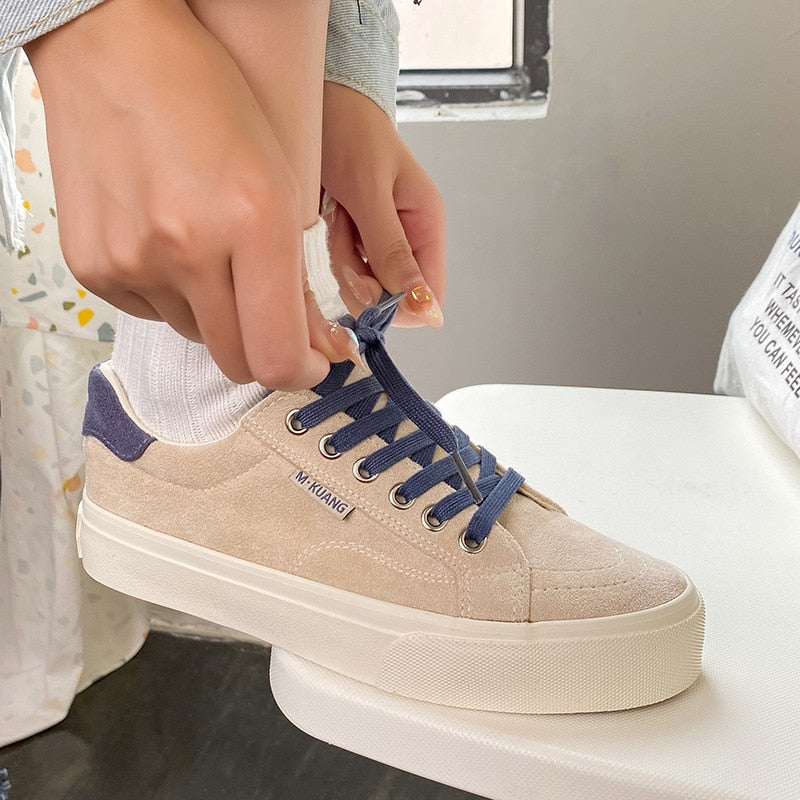 Women's Board Shoe Spring Suede Casual Sneakers Lace Up Vintage Student College Style Fashion Running Lolita Canvas Shoes Woman