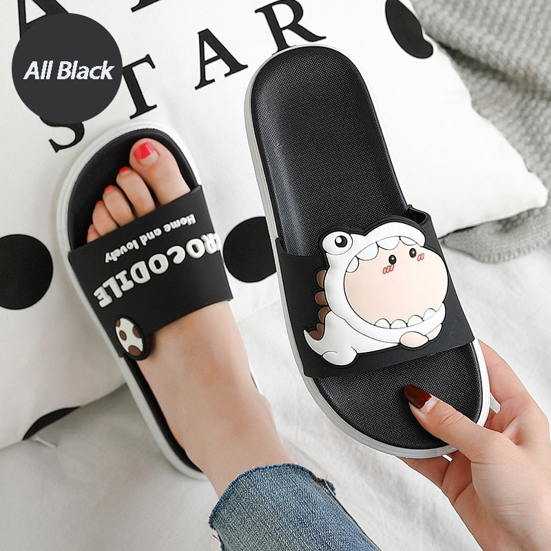 Summer Women Cute Animal Floor Flat Shoes Indoor Flip Flops Non-Slip Bathroom Home Slippers Female Beach Shoe