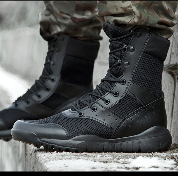 Summer Combat Training Boot Men Women Climbing Training Lightweight Tactical Boots Outdoor Hiking Breathable Mesh Army Fan Shoes