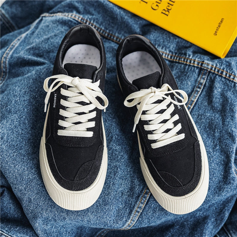 Hot Black Classic Casual Men Canvas Shoes Streetwear Platform Harajuku Shoes Men Fashion Breathable Low Sneakers