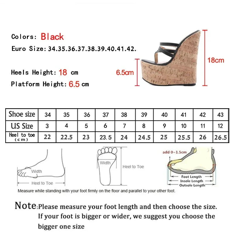 binfenxie  Black Sexy Super 18CM Wedges Narrow Band Pinch Slippers Women Sandals High Heels Platform Mules Shoes