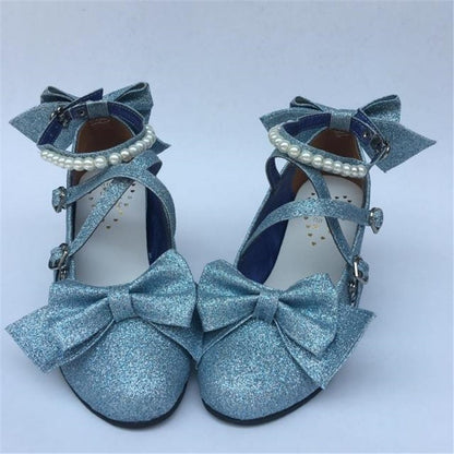 Pearl Bowknot Sweet Loli Girls Female Kawaii Tea Party Japanese Cute Anime Lolita Shoes Women Harujuku Feminine Cosplay Heels