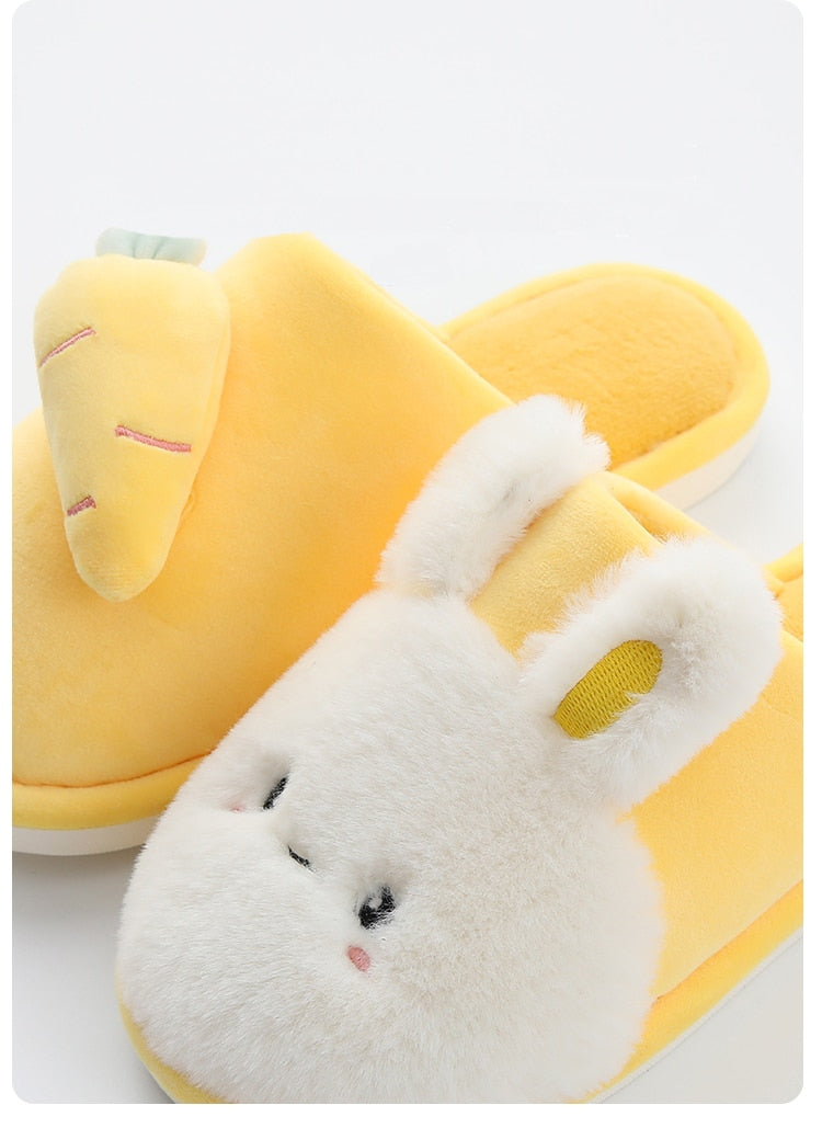 Winter House Fur Slippers Warm Cotton Shoes Cute Lovely Cartoon Rabbit Indoor Bedroom Women Men Ladies Lovers Furry Slides