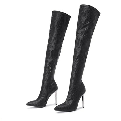 Sexy Over The Knee Boots Women Thin Heels Pointed Toe Zipper Thigh High Booties Winter Nightclub Party Stripper Shoes