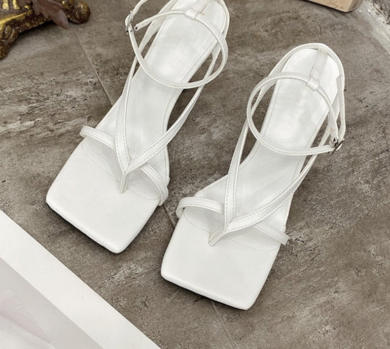 Square Head Ankle Strap Sandals Women Fashion High Heel Gladiator Narrow Band Party Dress Pump Shoes