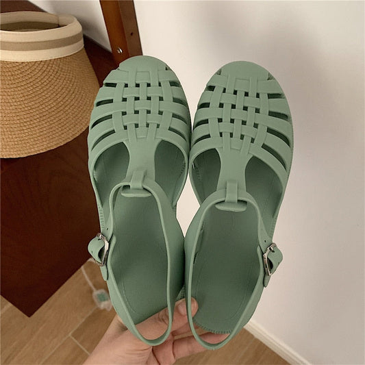 Women Sandals Casual Comfortable Female Footwear Jelly Shoes Summer Ankle Strap Rubber Shoes Soft Sole Non-slip Mom Shoes