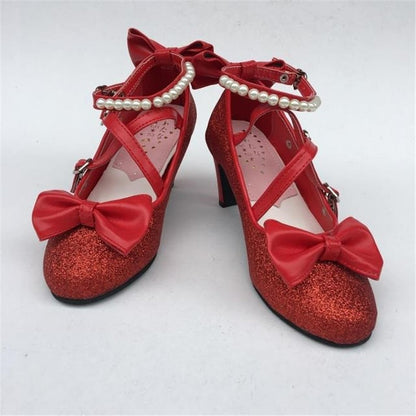 Pearl Bowknot Sweet Loli Girls Female Kawaii Tea Party Japanese Cute Anime Lolita Shoes Women Harujuku Feminine Cosplay Heels