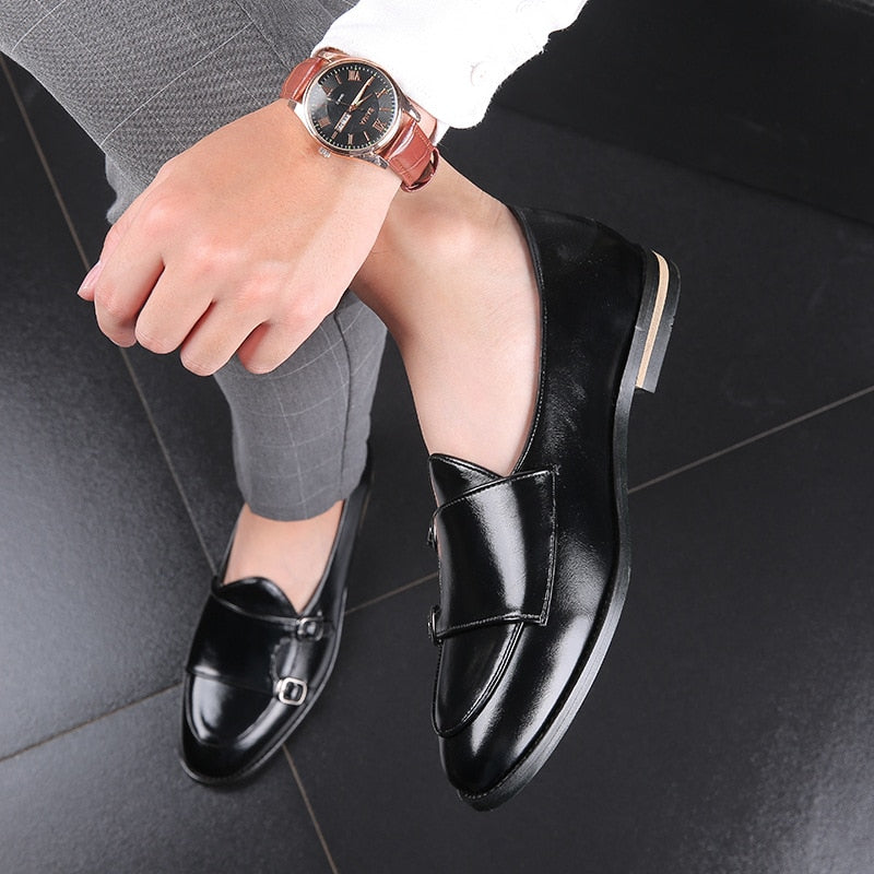 Men's Cusual Leather Shoes Wedding Party Shoes Fashion Men Slip-on Buckle Shoe Mens Loafers Moccasins Driving Flats