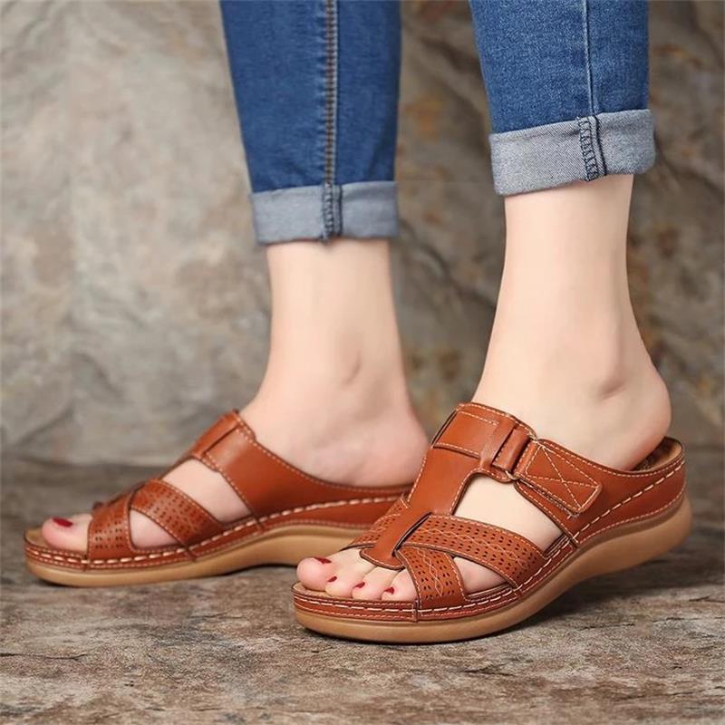 Women's Sandals Summer Wedges Shoes Open Toe Slip On Comfy Slippers Solid Color Buckle Beach Sandals for Women