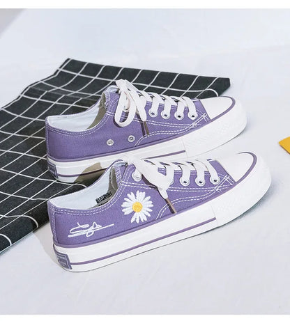 New Women Sneakers Purple Low Top Daisy Canvas Shoes Vulcanized Shoes Women's Korean Versatile Board Shoes Casual Shoes