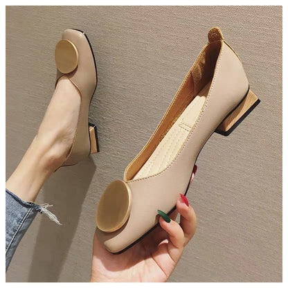 Women Flats Shoes Low Wooden Heel Ballet Square Toe Shallow Buckle Brand Shoes Slip On Loafer Big Size 35- 41