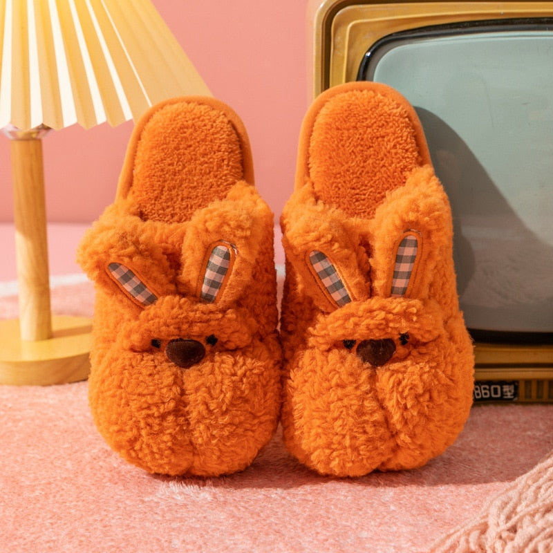 Winter Home Cotton Warm Rabbit Slippers Women Men Cute Shoes Non-slip Soft Sole Indoor Bedroom House Female Couples Furry Slides