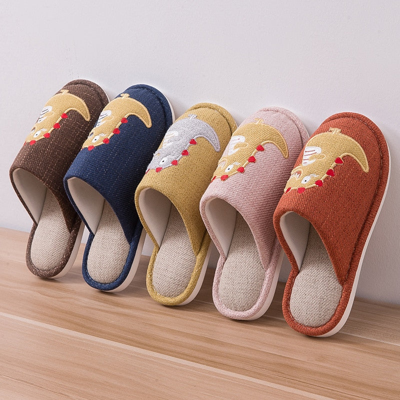 Women Winter Plush Slippers Warm Lovely Shoes Female Soft Thin Sole Flats Cartoon Dinosaur Indoor Bedroom Home Couple Slippers