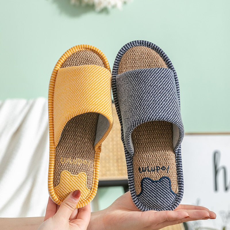 Winter Warm Home Women Cotton Linen Slippers Cute Non-slip Shoes Thick Soft Sole Indoor Bedroom Female Men Couples Floor Slides