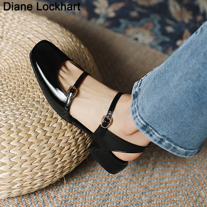 Mary Jane Flats Vintage Square Toe Buckle Band Women Casual Loafers Flat Shoes Woman Ballerina Slip On Shallow Solid Moccasins