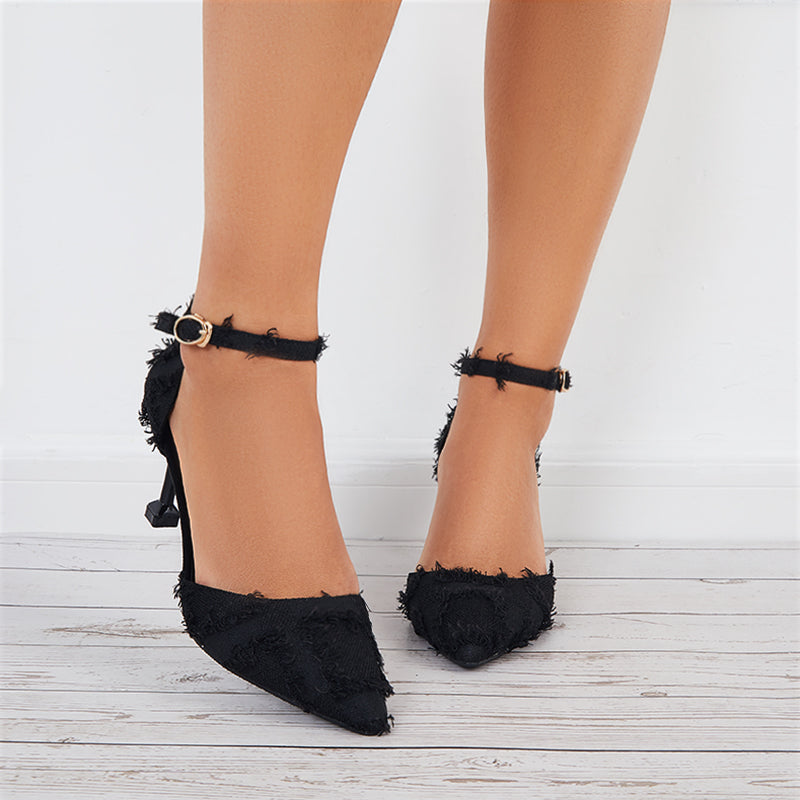 Women Ankle Strap Pumps Pointed Toe Stilettos High Heel Dress Shoes